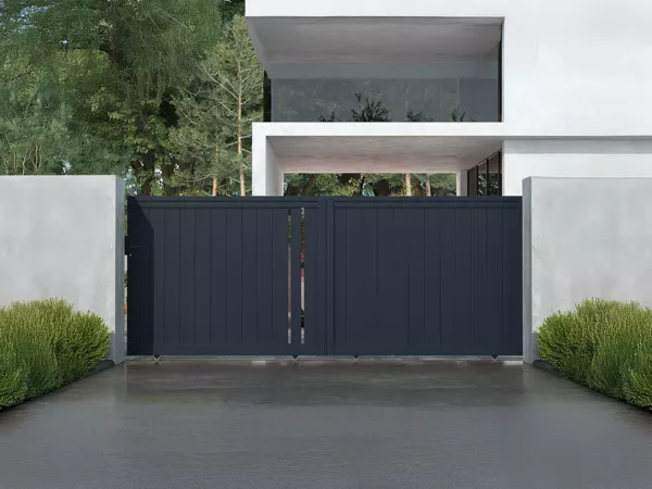 Vente-unique - TOROMA Eingangstor Metall Grau - B 4,6 cm x H 178 cm x L 396 cm