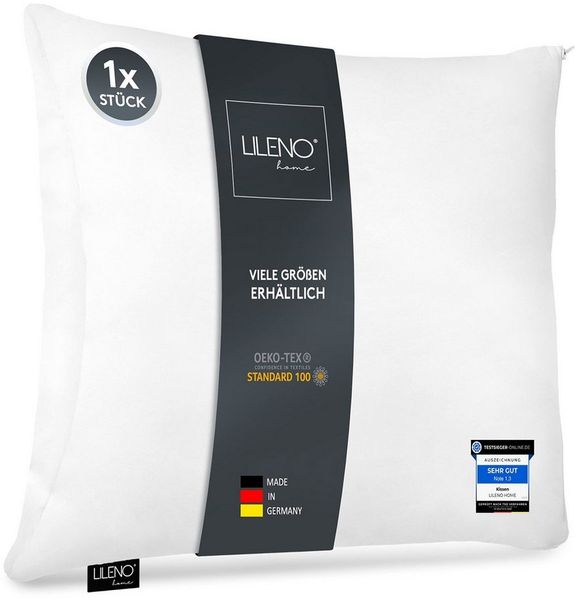 LILENO HOME Microfaserkissen - geeignet für Allergiker, in verschiedenen Größen - Made in Germany, Füllung: 100% Polyester, Rückenschläfer, Seitenschläfer, Bauchschläfer, Set, 1er Set, Kissen 50x50 cm mit Reißverschluss, als Bettkissen oder Dekokissen
