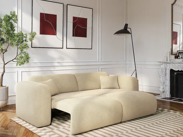 Vente-unique - POGNI Sofa SamtStoff Beige - B 97 cm x H 73 cm x L 240 cm