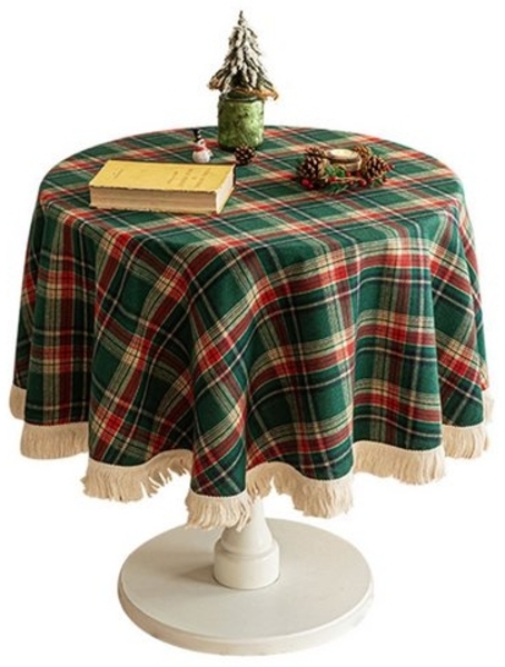 BTTO Tischdecke Tischtuch mit Quasten,Weihnachtlich kariertes Tischdecke, Weihnachtstischdecke,Rechteckige/Runde Karos Bild 4