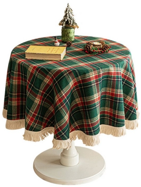 BTTO Tischdecke Tischtuch mit Quasten,Weihnachtlich kariertes Tischdecke, Weihnachtstischdecke,Rechteckige/Runde Karos Bild 1