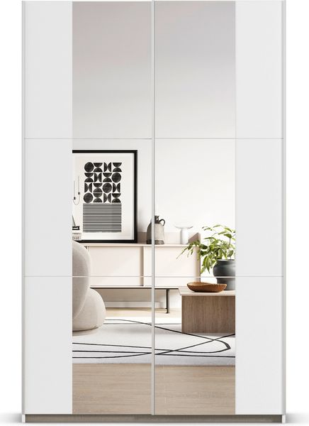 rauch Kleiderschrank, Schwebetürenschrank KRONACH, 2-türig, 2 Spiegeltüren teilaufgelegt, Alpinweiß, 131 x 210 x 59 cm Bild 2