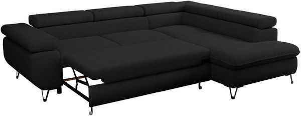 Mks Möbel 'Peter L-form' Ecksofa mit Bettfunktion, Bettkasten & einstellbaren Kopfstützen, Schwarz, Boucle, mit Topper, rechts Bild 6