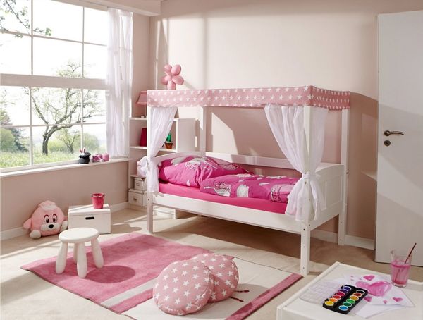 Himmelbett MINI "Stern Rosa" 80x160 inkl. Rollrost + Tüll-Textilien