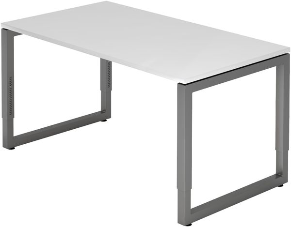 bümö höhenverstellbarer Schreibtisch R-Serie 140x80 cm in weiß, Gestell in Graphit - PC Tisch klein für's Büro manuell höhenverstellbar, Computertisch verstellbar, RS-14-W-G