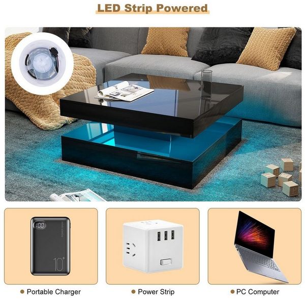 radelldar Couchtisch Wohnzimmertisch Hochglanz mit Beleuchtung&Fernsteuerung modern, USB Bild 2