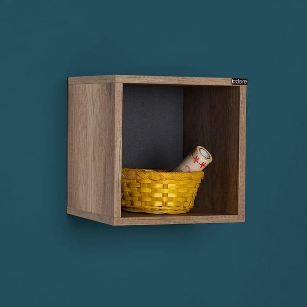 Stylish Wall Shelf, Light Walnut, 33 x 33 x 19 cm | 100% Melamine Coated Particle Board, 16 mm Thick | Perfect for Home Decor & Organization