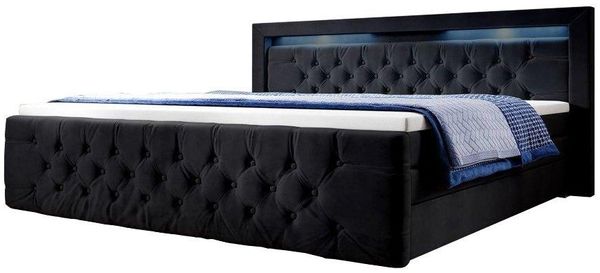 Boxspringbett Gloria mit LED und Stauraum 200x200 Schwarz H2 (bis 70kg)