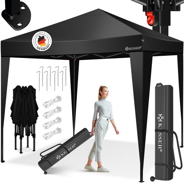 KESSER® Pavillon 3x3m | wasserdicht | inkl. Tragetasche mit Rollen| Pop-Up Klicksystem | UV-Schutz 50+ | Faltpavillon | Gartenzelt | Partyzelt | Metall-Verstrebungen Schwarz / Schwarz