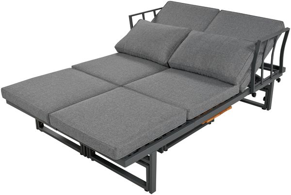 Merax Gartenmöbel-Set, 3-teiliges Set mit 2 Sofas, 1 Tisch, verstellbarer Rückenlehne & Tisch, Akazienholz, inklusive Kissen, grau Bild 5