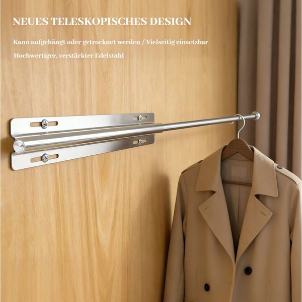 BlingBin Kleiderstange Ausziehbar für Kleiderschrank Verstellbare Garderobenstange 32-60cm (1 Stück, 1 St, 32 × 6 × 2 cm), Verstecktes Design Teleskopstangen Schrank für Hose, Oberteil