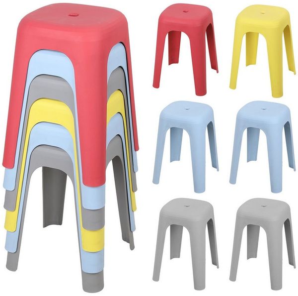 Rutaqian Sitzhocker Hocker Stapelbar, 6er Set Plastik Hocker, Belastbar bis 150kg, Ø 26x44 cm H, Leicht & Platzsparend, für Küche, Bad, Garten, Party