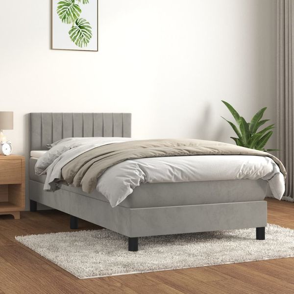 vidaXL Boxspringbett mit Matratze Hellgrau 90x190 cm Samt 3141395