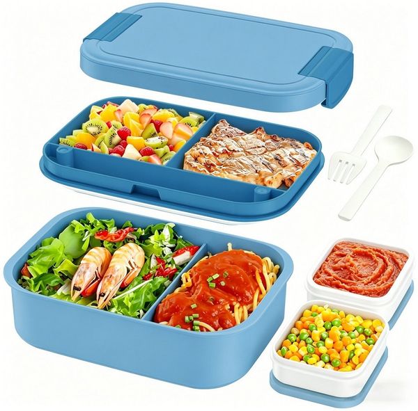 Mutig Lunchbox Brotdose für Kinder und Erwachsene Mit Fächern, 1960 ML Mittagessenbox, (Auslaufsicher Lunchbox, Bento Box Mit Besteck und Saucenbox, Bento Box, 4 Schichten Reisen Brotzeitbox with Cutlery), für Schule,Picknick&Unterweg,Arbeit,Reisen,Als...
