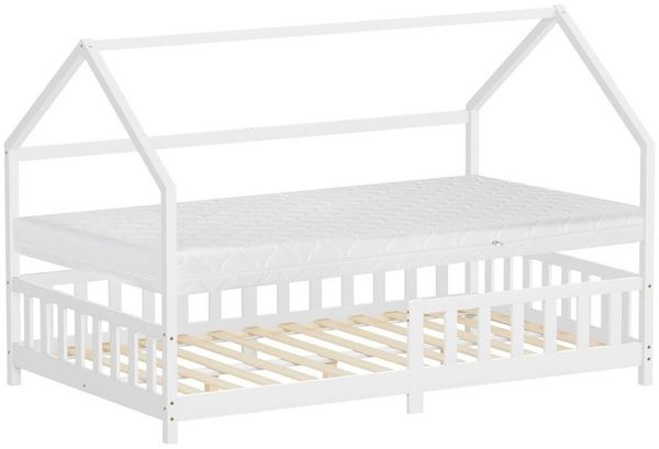ML-DESIGN Spielbett Hausbett Kinderbett inkl. Lattenrost kreativ Bodenbett für Kinder, Abenteuerbett mit Matratze H-16 cm 120x200 cm Holzbett Bettgestell