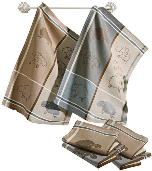 Kracht Geschirrtuch Geschirr- und Frottiertuch "Schafe" 6er-Pack, Halbleinen/Frottier Motiv: Schaf