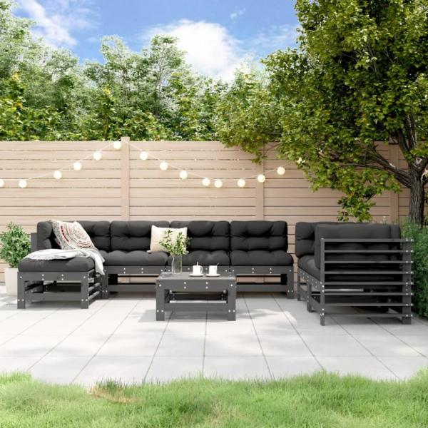 vidaXL 8-tlg. Garten-Lounge-Set Grau Massivholz Kiefer 3186580