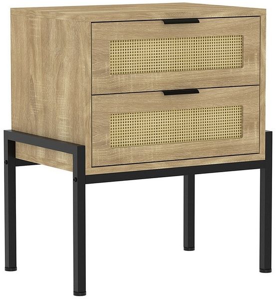 WAOHO Nachttisch Nachttisch Rattan, 2 Schubladen, Sofatisch, Beistelltisch, Nachtkommode