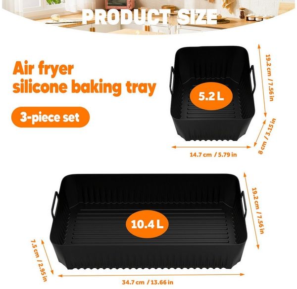 BlingBin Silikonform 3 Stück Heißluftfritteuse Zubehör für Ninja Foodi 10,4 L AF500EU, (3er Set 3-tlg), 10,4L/5,2L Wiederverwendbar Silikonform für Airfryer Ofen Mikrowelle