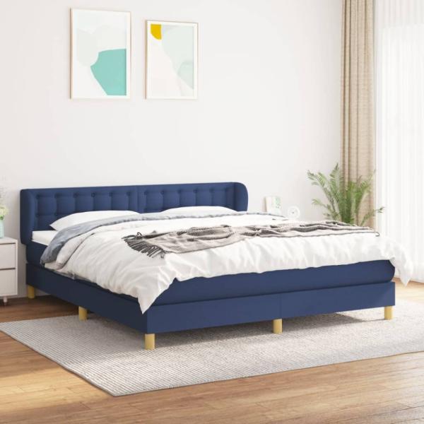 Doppelbett, Polsterbett mit Matratze Stoff Blau 180x200 cm