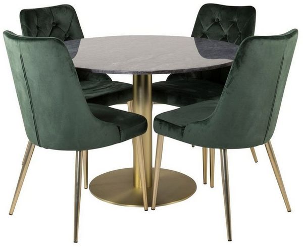 ebuy24 Essgruppe EstelleØ106BLBR Essgruppe Esstisch schwarz, Marmor, (5-tlg)