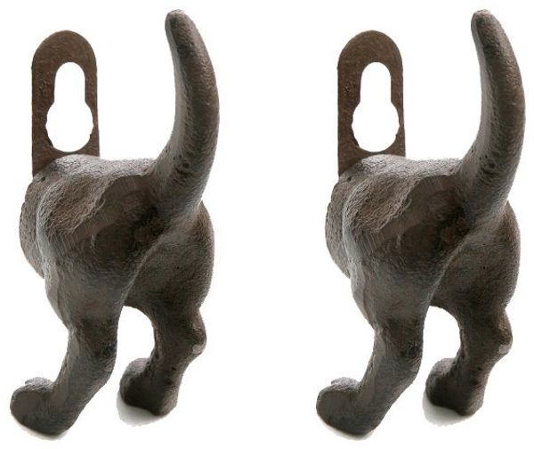 LB H&F Lilienburg Kleiderhaken 2 x Kleiderhaken Hund Rute Haken Schlüsselhaken Dekohaken Hundeleine, (Leinenhalter Garderobenhaken Wandhaken Wandgarderobe Tier Metall Nostalgie massiv geschmiedete schwere Qualität)