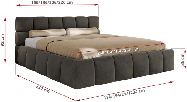 Doppelbett mit Gasdruckfeder, Polsterbett NIRA CLASSIC Holzlattenrost Bett mit Stauraum, gepolstertes Kopfteil Bettkasten Pocket Matratze - 180 x 200 cm - Dunkelgrau Velvet - VIRE LUX Bild 4