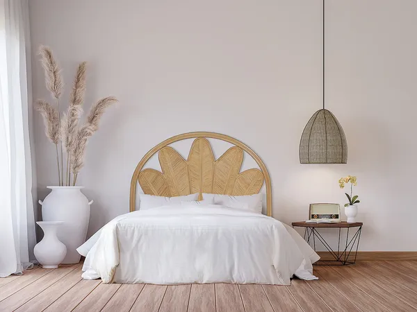 Vente-unique - CHELINA Bettkopfteil und Bettbrücke Rattan Beige - B 4 cm x H 135 cm x L 145 cm