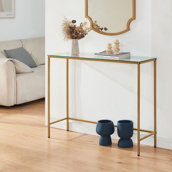 Konsolentisch Kronoby 100x30x80 cm Goldfarben/Klarglas [en. casa]