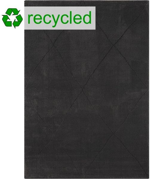 Carpetia Teppich Recycle Rib Wohnzimmerteppich • weich • Rauten in anthrazit, rechteckig, Höhe: 12 mm