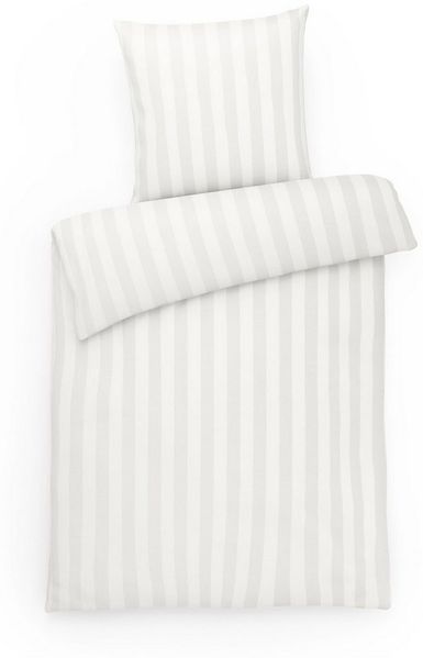 Carpe Sonno Bettwäsche Mako-Brokat Damast Bettwäsche gestreift Bettbezug Set MADE IN GERMANY, Damast, 2 teilig, Damast Bettwäsche 135x200 Streifen Bettwäsche Silber