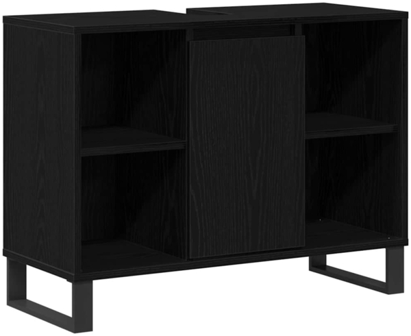 vidaXL Badezimmerschrank mit Tür Schwarz 80 x 33 x 60 cm Holzwerkstoff 873900