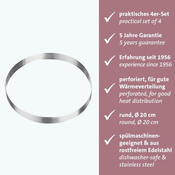 WESTMARK Tarteform Tarte-Rahmen – Perfekte Tarte- und Quicheformen, Ø 20 cm, gleichmäßige Wärmeverteilung, rostfreier Edelstahl, ofenfest