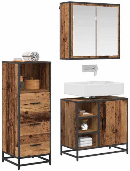 vidaXL Badezimmermöbel-Set mit Schubladen 3 pcs Altholz Holzwerkstoff 3402372
