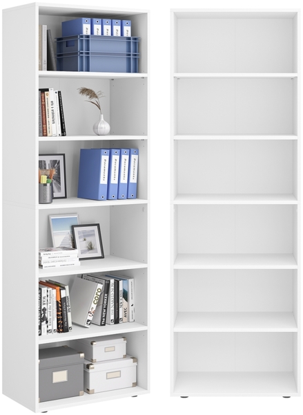 Bellamio 'Apol' Standregal, Regal mit 6 Ablagefächern, weiß, 176x60x33 cm, Bücherregal mit verstellbaren Böden