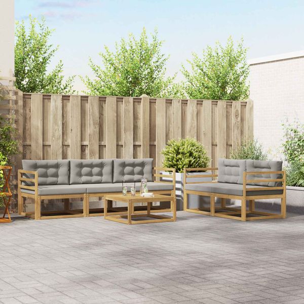 vidaXL Outdoor-Sofagarnitur mit Kissen 6 pcs Weiß und Hellgrau 3386045