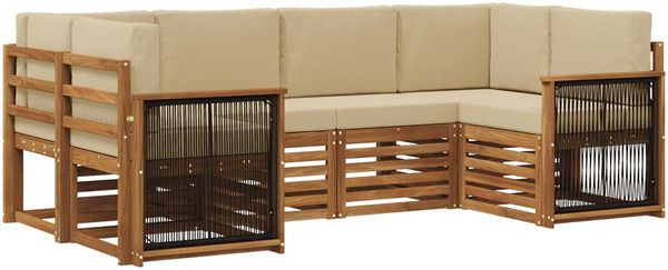 vidaXL Ecksofa Set 5 pcs Natur Massives Akazienholz und Polyester 3384774