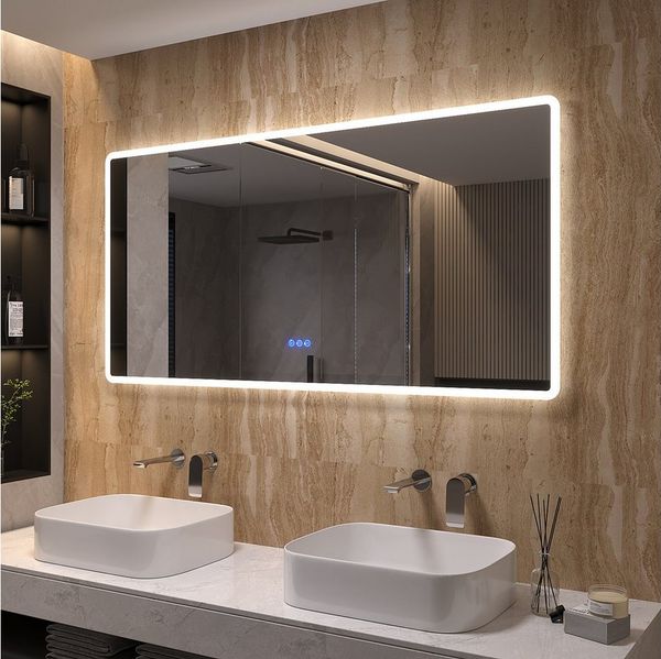 AQUABATOS LED-Lichtspiegel Badspiegel Badezimmer Spiegel mit Beleuchtung Wandspiegel groß (140x70cm)