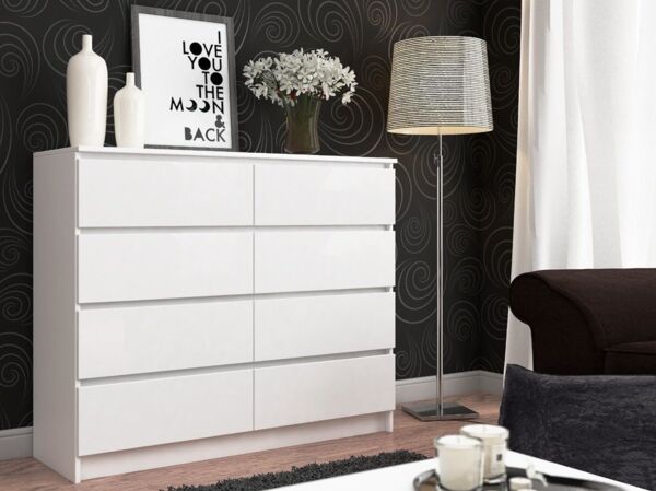 Raumhirsch Furniture Kommode mit 8 Schubladen 138 cm breit Holz Schrank, (viele Farbvarianten - Maße: 138 x 90 x 40 cm) - Hochwertig & stabil