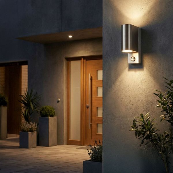Maxkomfort Außen-Wandleuchte Up & Down Wandlampe mit Bewegungsmelder, Außen & Innen, GU10, ohne Leuchtmittel, Modern, IP44 wetterfest, Bewegungsmelder, exkl. Leuchtmittel