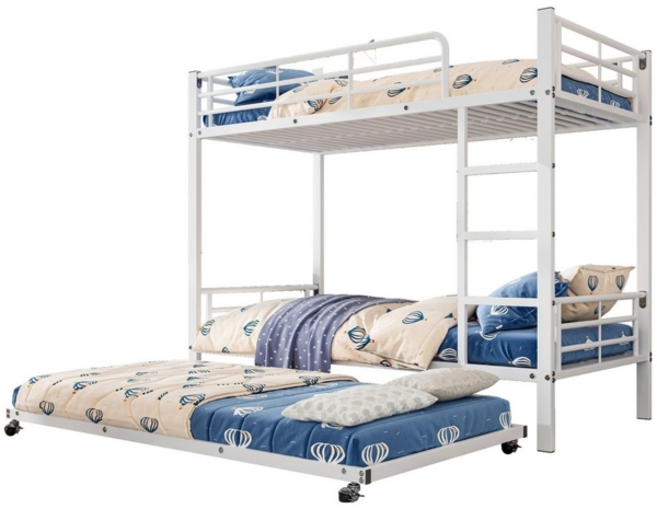 HAUSS SPOLE Etagenbett 90x190/200cm mit Ausziehbett, vier Seitengitter am oberen Bett, Weiß (Geeignet für Kinder und Jugendliche 90x200 cm&90x190 cm), ohne Matratze