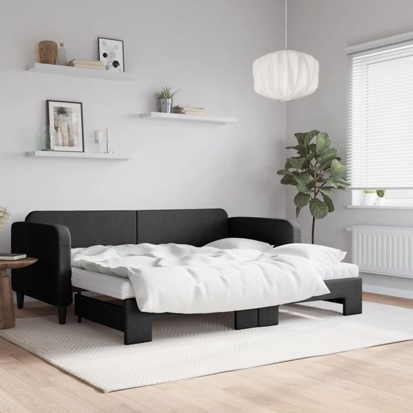 vidaXL Tagesbett Ausziehbar mit Matratzen Schwarz 90x200 cm Stoff 3196836