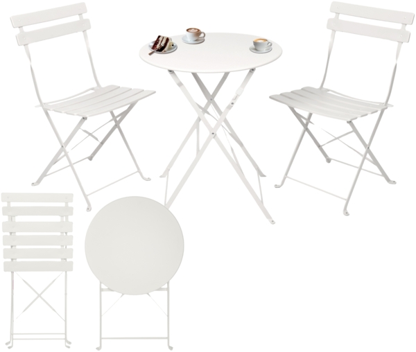 Albatros Bistroset 3-teilig Weiß – Bistrotisch mit 2 Stühlen – klappbare Stühle und Tisch aus robustem Metall – optimal als Balkonmöbel Set oder Gartenmöbel in modernem Design