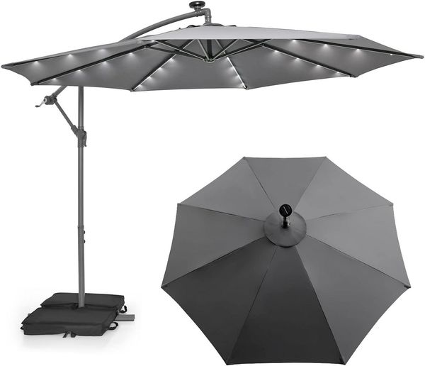 KOMFOTTEU Sonnenschirm Ø 300 cm, mit UV-Schutz Abdeckung & 32 LED-Solar-Beleuchtung