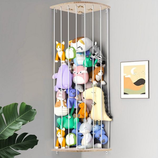 BlingBin Spielzeugtruhe Kuscheltier Aufbewahrung Organizer, Holz Eck Stofftier Regal (1 Set, 1 St, 135-180cm), Kinderzimmer Hängend Spielzeug Organizer für Plüschtiere