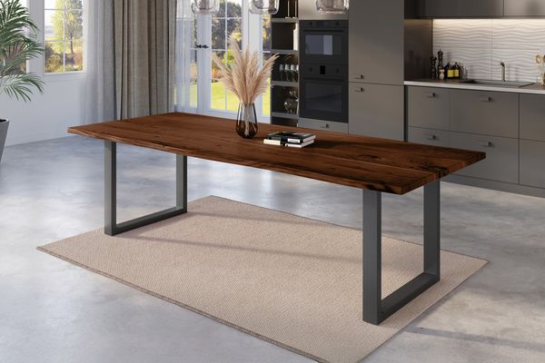 Esstisch Baumkante massiv Akazie nussbaum 240 x 100 U-Gestell schwarz NICK 163997883