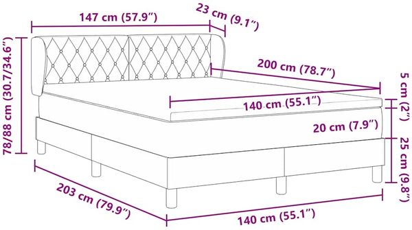vidaXL Boxspringbett mit Kopfteil Dunkelblau 140 x 200 cm Samt 3340338 Bild 11