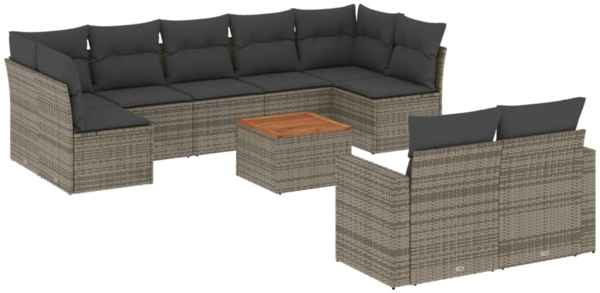 vidaXL 10-tlg. Garten-Sofagarnitur mit Kissen Grau Poly Rattan 3224275