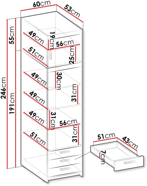 Kleiderschrank Elena 1D3S + Schrankaufsatz (Farbe: Weiß) Bild 4