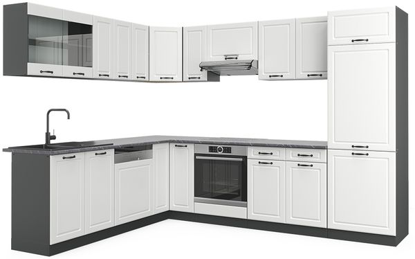 Eckküche R-Line Weiß Landhaus/Anthrazit 287 x 60 cm , AP Anthrazit Vicco